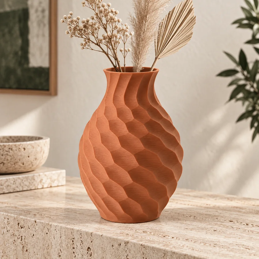Mockup ambientato di Vaso Tetrahex a rilievo
