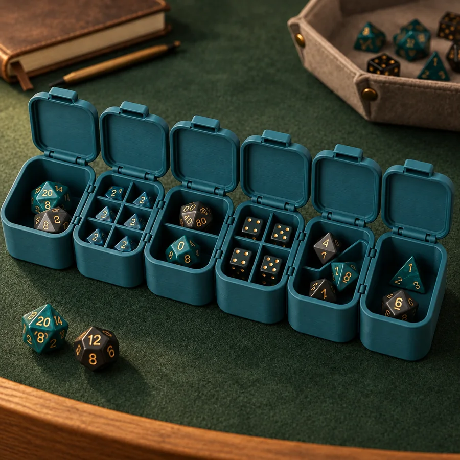 Mockup ambientato di Box modulare per dadi da gioco