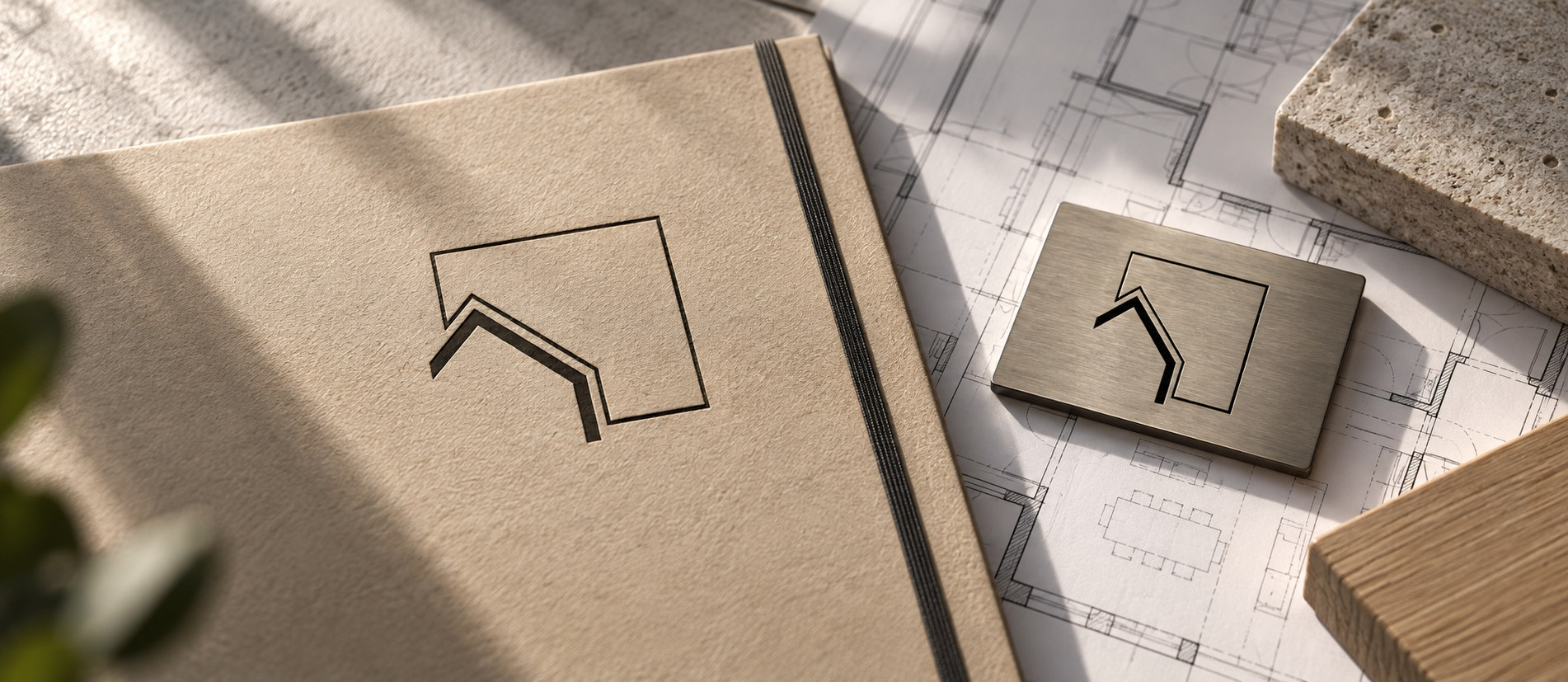 Mockup del marchio TES su cartellina tecnica e targa metallica