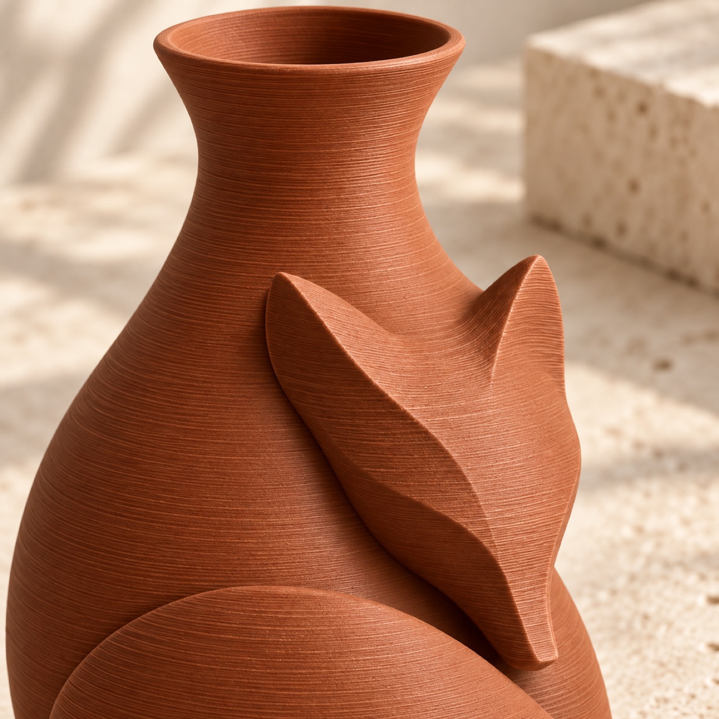 ES3D-R02-009-03-dettaglio-fdm Dettaglio ravvicinato della geometria e della finitura FDM di Vaso scultoreo Volpe.