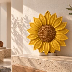 Mockup ambientato di Girasole decorativo componibile in un interno contemporaneo dai toni chiari.