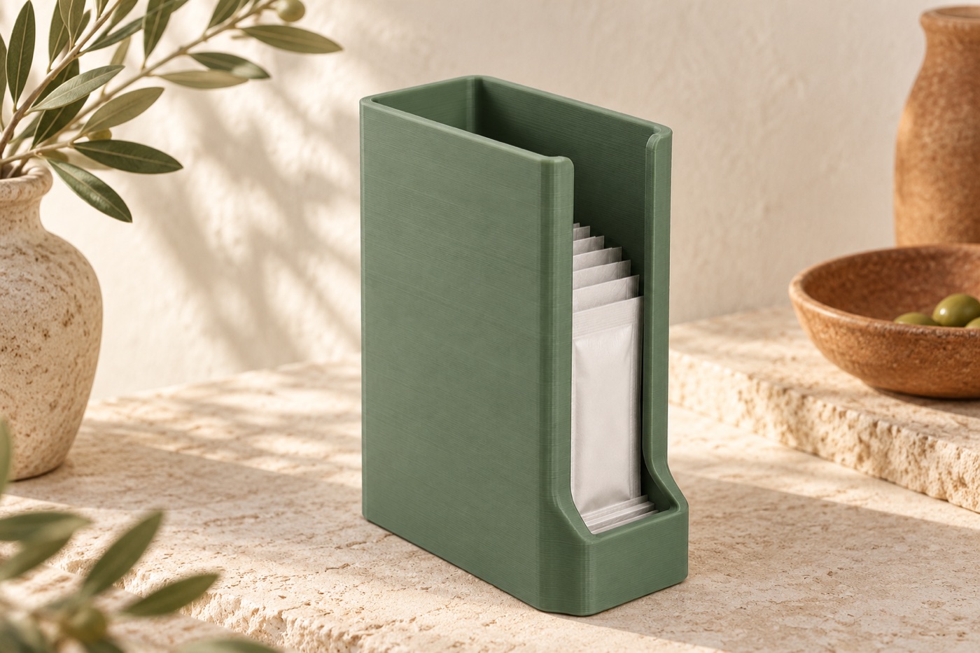 ES3D-R02-014-03-dettaglio-fdm Dettaglio ravvicinato della geometria e della finitura FDM di Organizer bustine con accesso laterale.