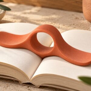 Dettaglio ravvicinato della geometria e della finitura FDM di Fermapagina ergonomico.