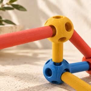 Dettaglio ravvicinato della geometria e della finitura FDM di Set modulare di nodi e aste.