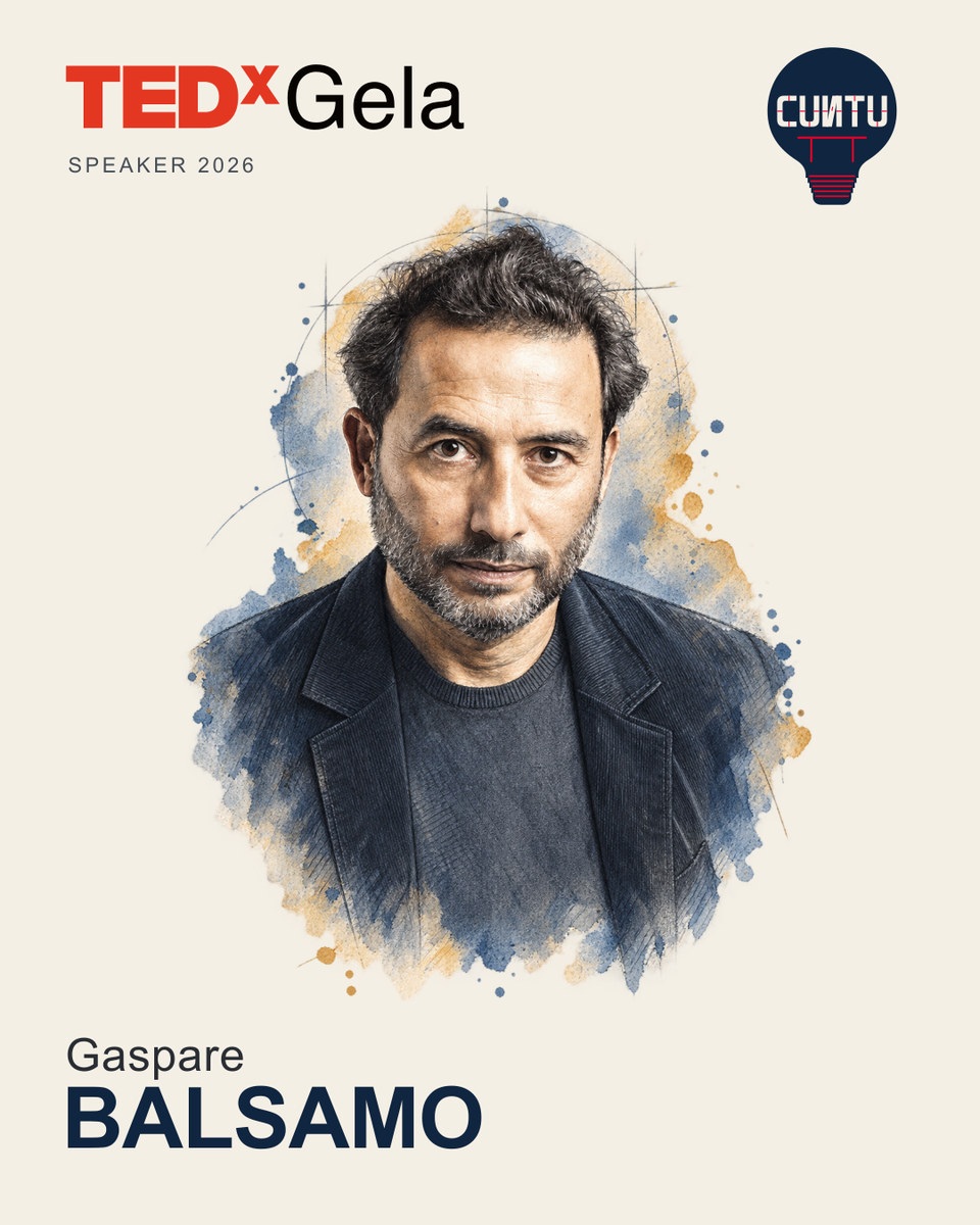 Ritratto grafico di Gaspare Balsamo per TEDxGela CUNTU 2026